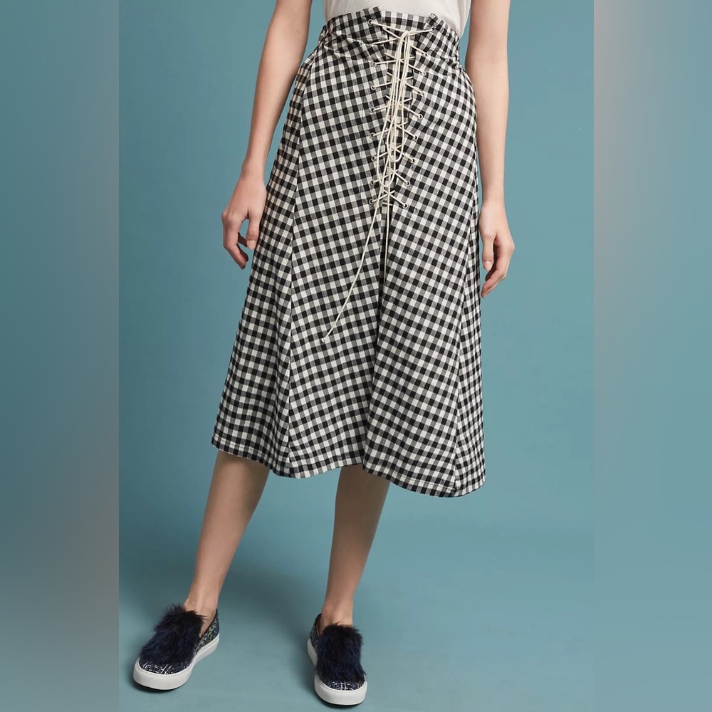 Anthropologie Lace-Up Gingham Skirt